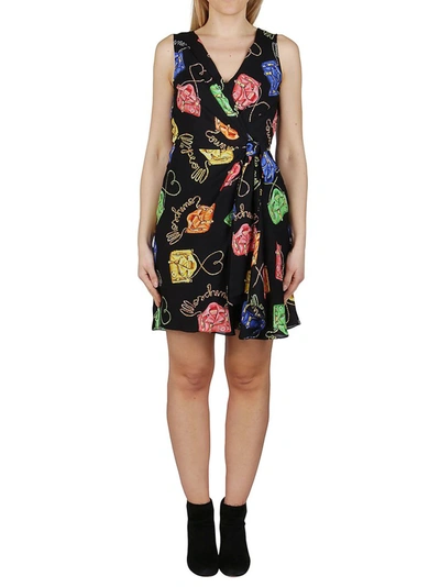 Shop Moschino Biker Bag Print Wraparound Mini Dress In Black