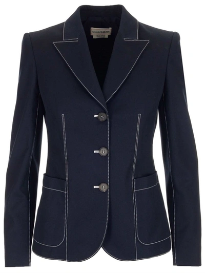 Shop Alexander Mcqueen Single Breasted Blazer In Navy