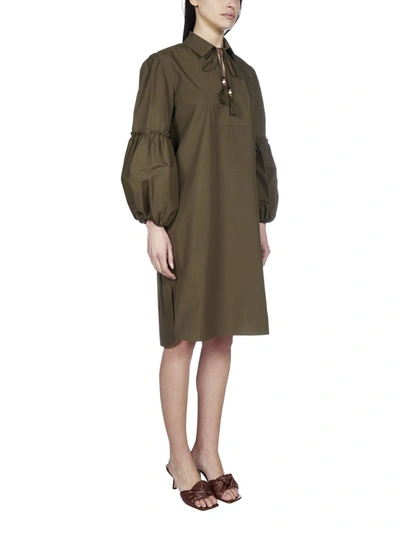 Shop Max Mara Puff Sleeve Tunic Dress In Green