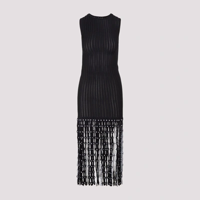 Shop Alaïa Fringed Midi Dress In Black