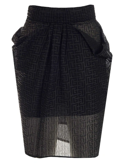 Shop Balmain Draped Mini Skirt In Black