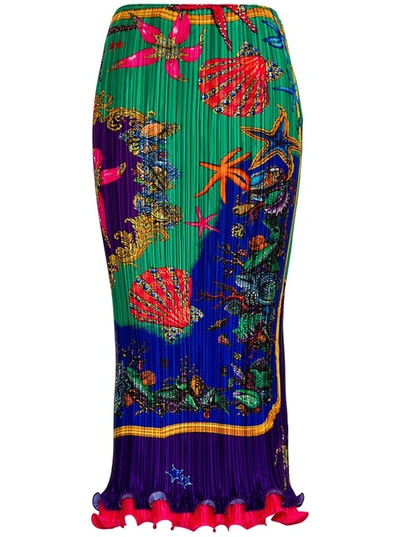 Shop Versace Printed Pleated Skirt In Multi