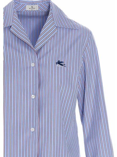 Shop Etro Striped Logo Shirt In Blue