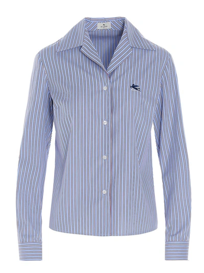 Shop Etro Striped Logo Shirt In Blue