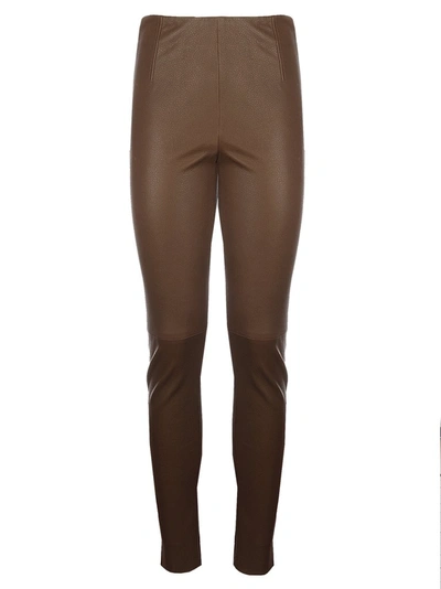Shop Max Mara 's  Cropped Leather Leggings In Brown