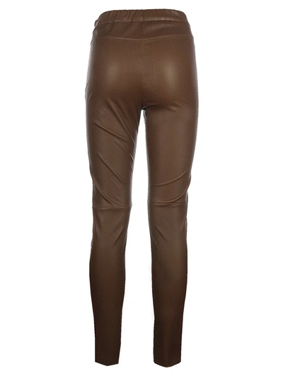 Shop Max Mara 's  Cropped Leather Leggings In Brown
