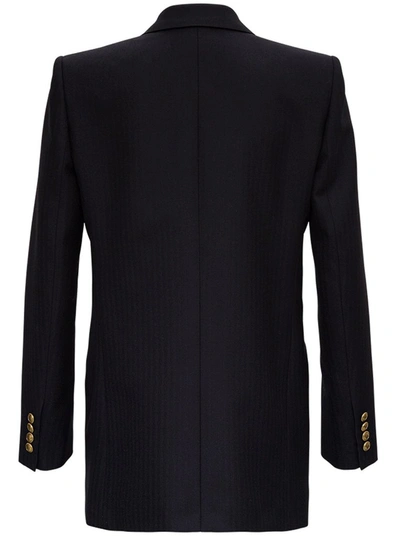 Shop Saint Laurent Double Breasted Blazer In Black