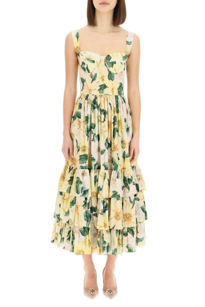 Shop Dolce & Gabbana Floral Print Tiered Dress In Multi