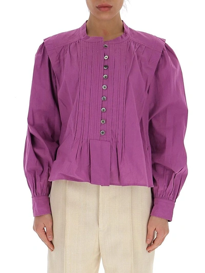 Shop Isabel Marant Étoile Okina Pleated Bib Blouse In Purple