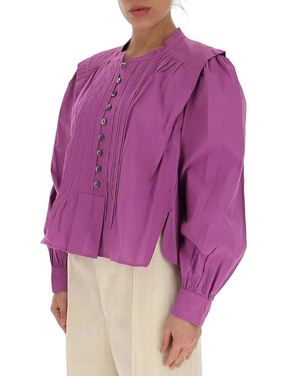 Shop Isabel Marant Étoile Okina Pleated Bib Blouse In Purple