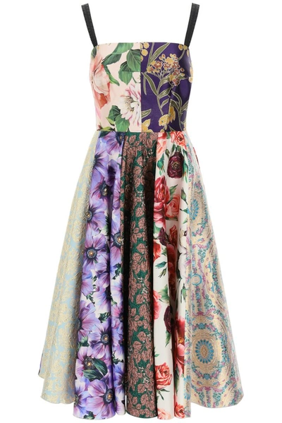 Shop Dolce & Gabbana Patchwork Jacquard Midi Dress In Multi