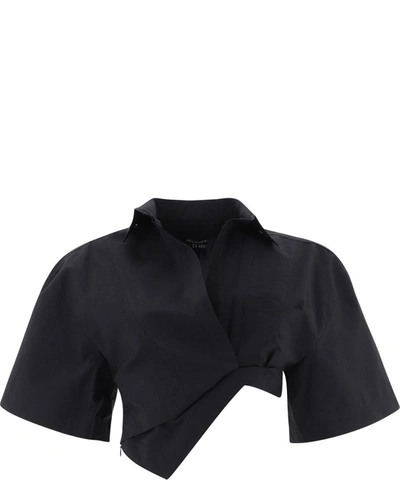 Shop Jacquemus La Chemise Capri Cropped Shirt In Black