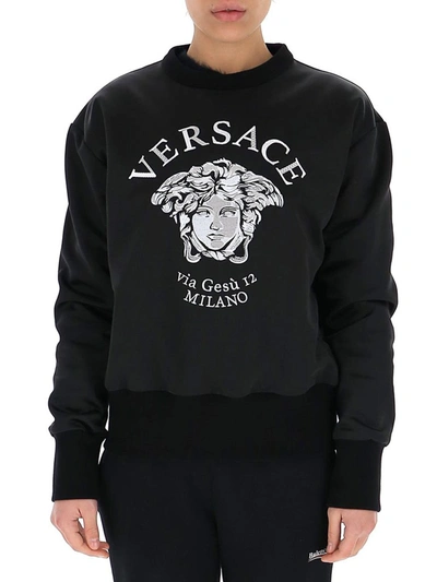 Shop Versace Medusa Print Crewneck Sweatshirt In Black