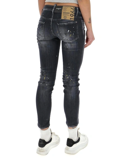 Shop Dsquared2 Splatter Effect Cropped Jeans In Black