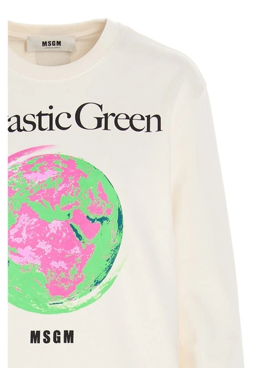 Shop Msgm Fantastic Green Print Sweatshirt In Beige