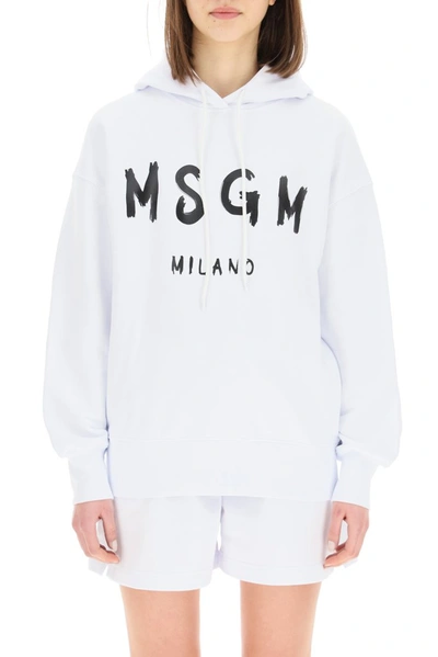 Shop Msgm Logo Printed Hoodie In White