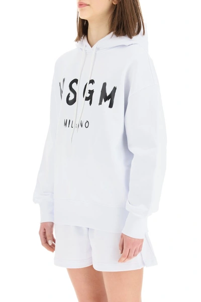 Shop Msgm Logo Printed Hoodie In White