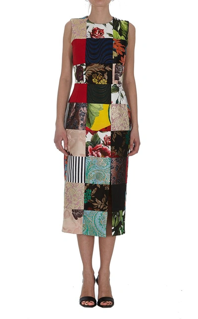 Shop Dolce & Gabbana Patchwork Jacquard Midi Dress In Multi
