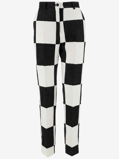 Shop Dolce & Gabbana Checkerboard High Waist Pants In Multi