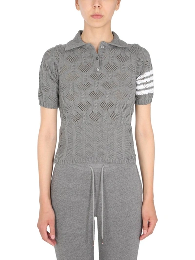 Shop Thom Browne Knitted Polo Shirt In Grey