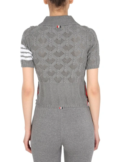 Shop Thom Browne Knitted Polo Shirt In Grey