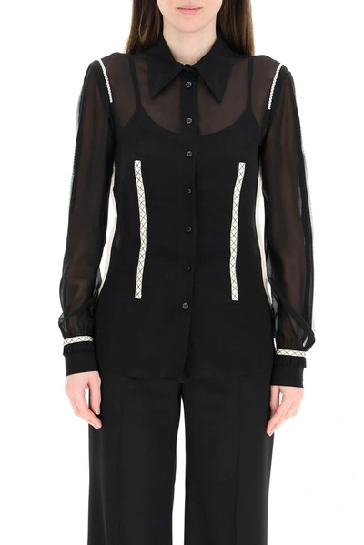 Shop Moschino Embroidered Detail Sheer Shirt In Black