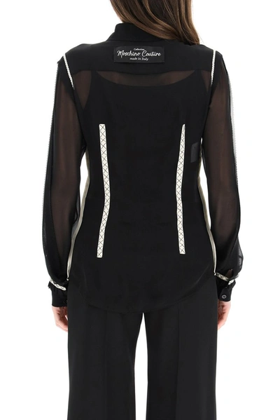 Shop Moschino Embroidered Detail Sheer Shirt In Black