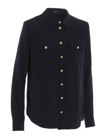 Shop Balmain Pocket Detail Buttoned Shirt In Navy