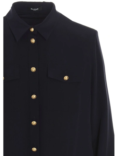 Shop Balmain Pocket Detail Buttoned Shirt In Navy