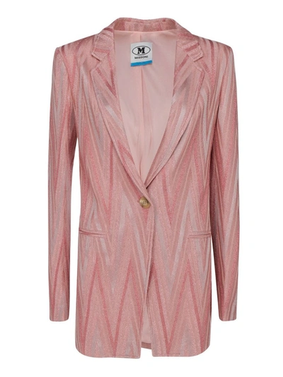 Shop M Missoni Chevron Patterned Single Breasted Blazer In Pink