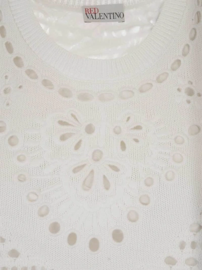 Shop Red Valentino Redvalentino Sangallo Embroidered Knit Dress In White
