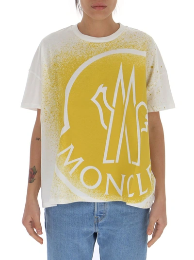 Shop Moncler Maxi Logo T In Yellow