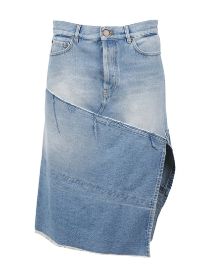 Shop Balenciaga Side Slit Denim Skirt In Blue