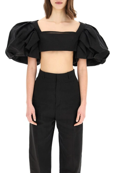 Shop Jacquemus Le Haut Camargue Puff Sleeve Top In Black