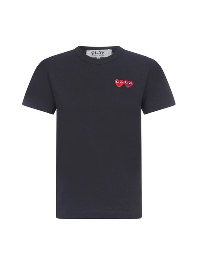 Shop Comme Des Garçons Play Double Heart Embroidered Crewneck T In Black