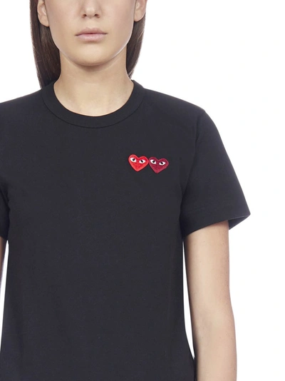 Shop Comme Des Garçons Play Double Heart Embroidered Crewneck T In Black