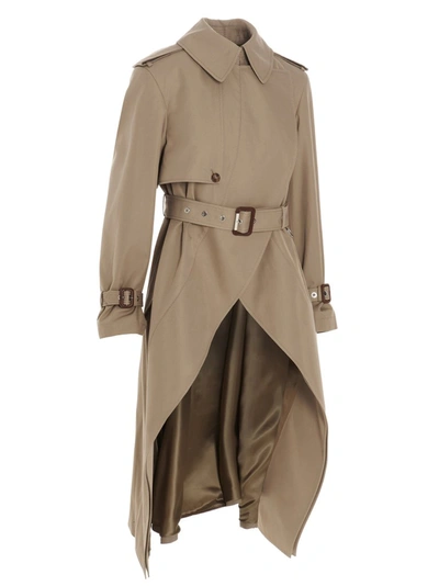 Shop Alexander Mcqueen Asymmetric Trench Coat In Beige