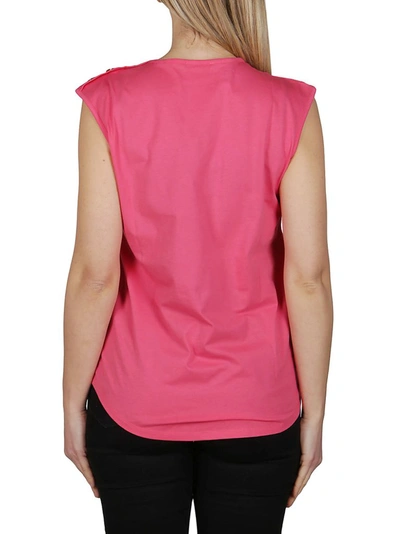 Shop Balmain Flocked Logo Button Detail Tank Top In Pink