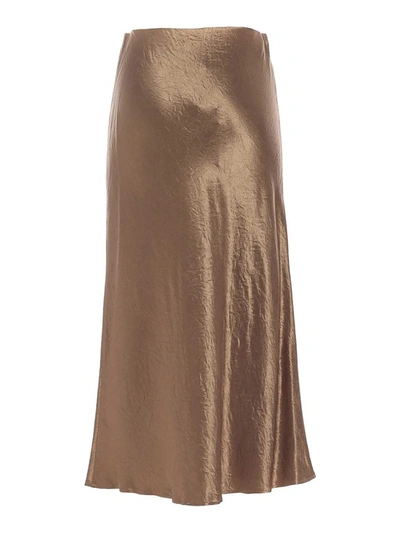 Shop Max Mara Satin Midi Skirt In Brown