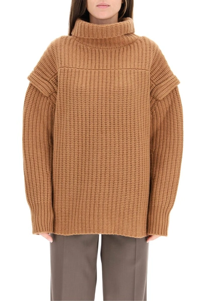 Shop Loulou Studio Parata Stand Collar Knit Sweater In Brown
