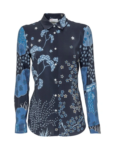Shop Red Valentino Redvalentino Floral Printed Shirt In Blue