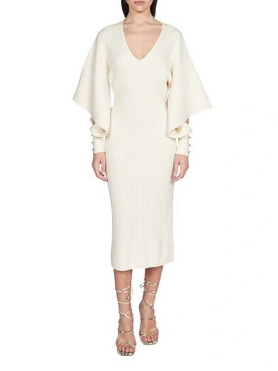 Shop Lanvin Ribbed Knit Midi Dress In White