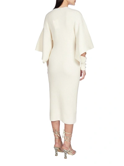 Shop Lanvin Ribbed Knit Midi Dress In White