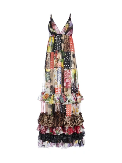 Shop Dolce & Gabbana Floral Print Patchwork Maxi Dress In Multi