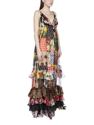 Shop Dolce & Gabbana Floral Print Patchwork Maxi Dress In Multi