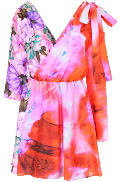 Shop Msgm Floral Print Mini Wrap Dress In Multi