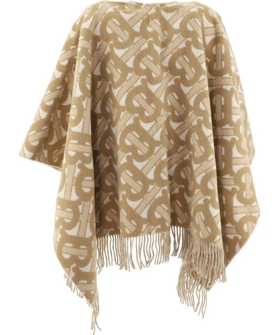 Shop Burberry Monogram Jacquard Cape In Beige