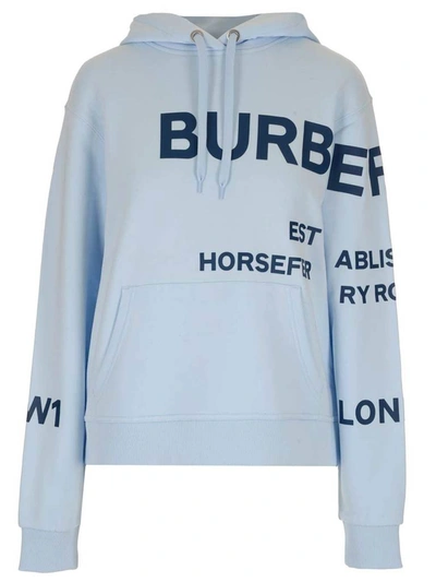 Burberry Poulter Horseferry Print Cotton Hoodie In Pale Blue 