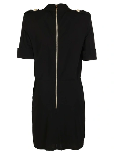 Shop Balmain Button Detail Mini Shirt Dress In Black