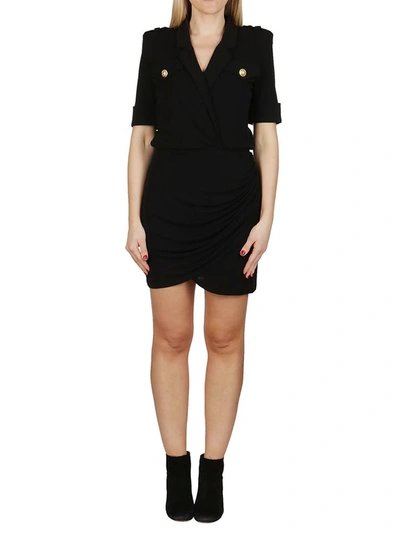 Shop Balmain Button Detail Mini Shirt Dress In Black